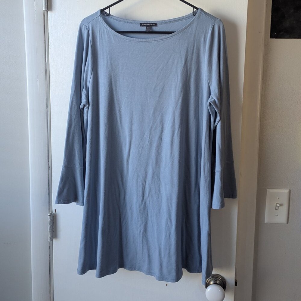 Eileen Fisher Pale Blue Long Sleeve Tunic Blouse Size Large